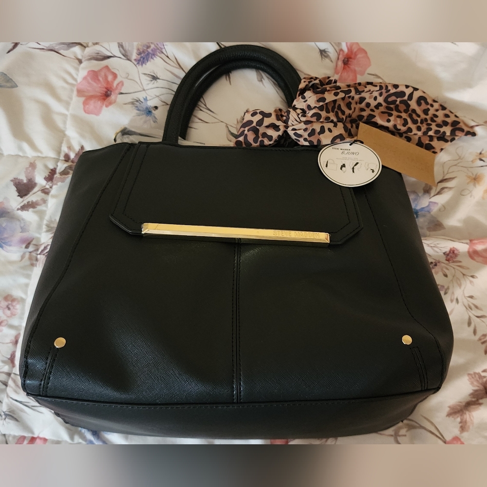 Steve Madden Black Shoulder Bag with Gold Details